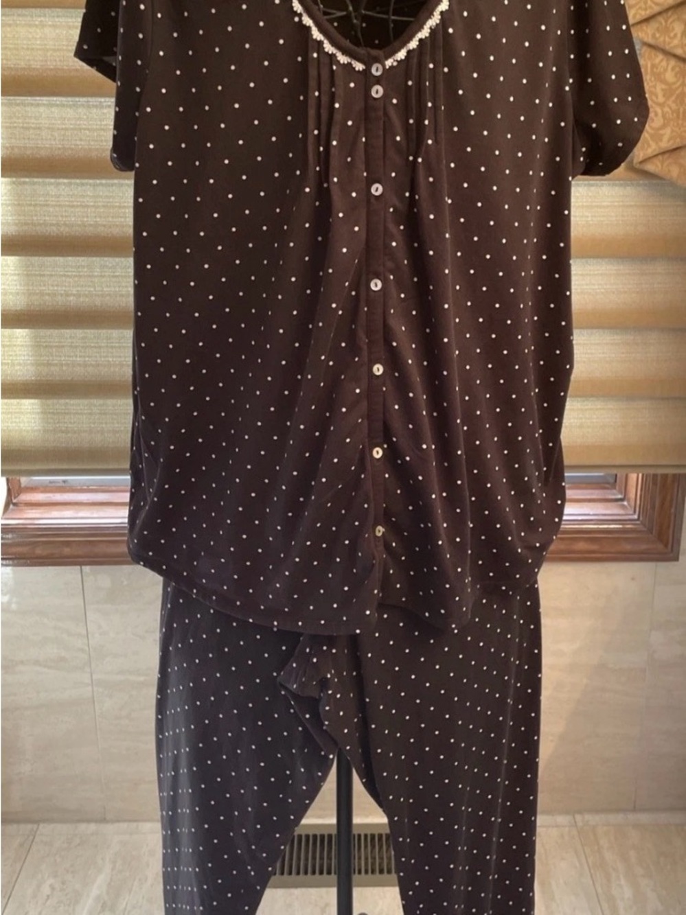 Croft & Barrow Intimates Black/White  Polka Dot Short Sleeve Pajama Set Size 1X